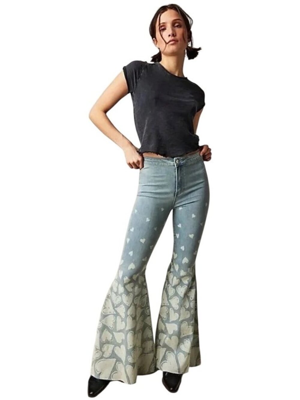 Free People Just Float On Queen of Hearts Flare Jeans Sky Size 29 New With Tags - Picture 14 of 16